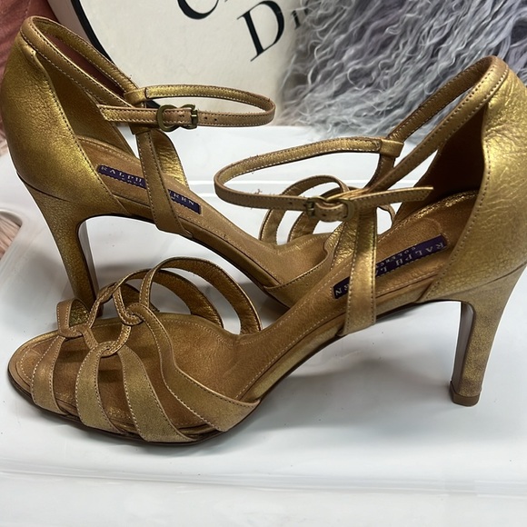 RALPH LAUREN PURPLE LABEL GOLD LEATHER HEELS - Picture 7 of 10